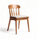 Wooden dining chair with beige cushioned seat and slatted backrest 45 x 45 x 85cm