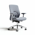Ergonomic office chair with gray fabric upholstery and adjustable armrests