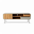 Modern wood and metal media console table with storage space 120 x 40 x 40cm