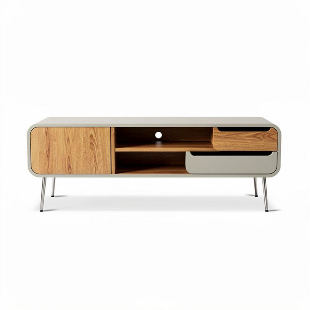 Modern wood and metal media console table with storage space 120 x 40 x 40cm