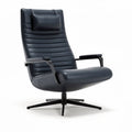 Leather reclining lounge chair with adjustable headrest and swivel base