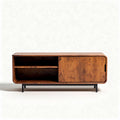 Wooden media console with storage shelves and door 140 x 40 x 60cm