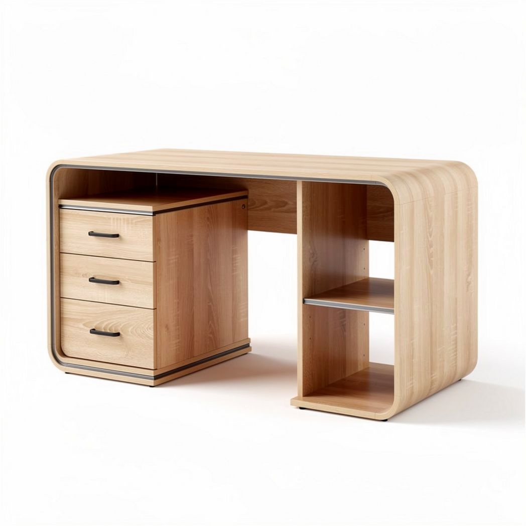 Wooden office desk with storage drawers and open shelves 120 x 60 x 75cm