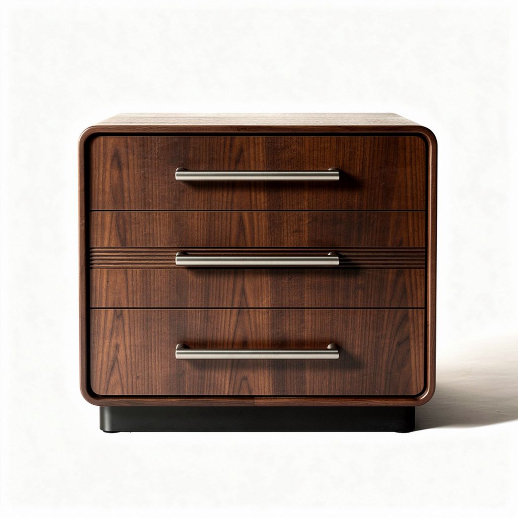 Three-drawer nightstand in walnut finish with metal handles 50 x 40 x 45cm