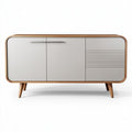 Modern wooden sideboard with minimalist design and grey finish 150 x 45 x 75cm