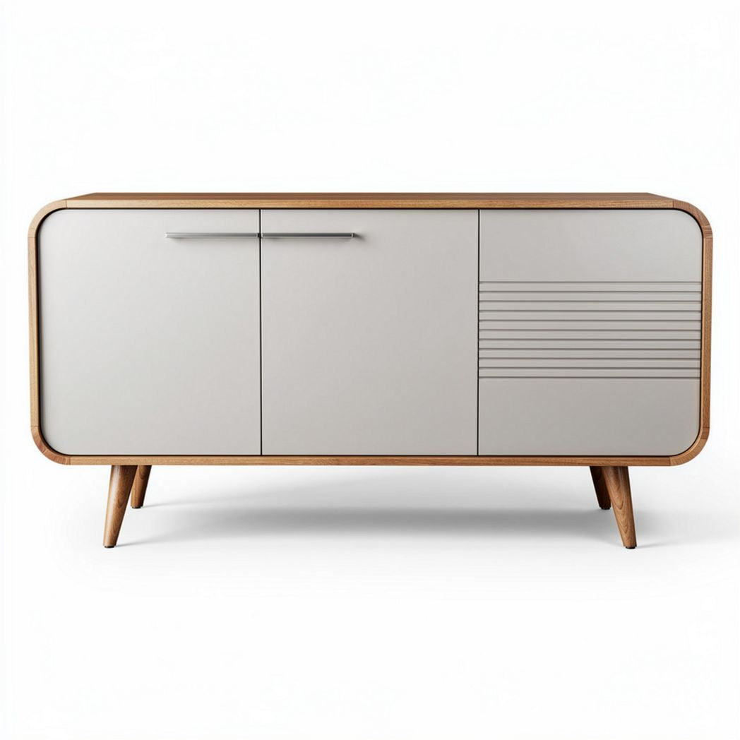 Modern wooden sideboard with minimalist design and grey finish 150 x 45 x 75cm