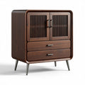 Mid-century modern wooden storage cabinet with double doors and two drawers 60 x 40 x 80cm