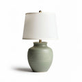 Ceramic table lamp with white fabric shade and geometric pattern 30 x 20 x 50cm