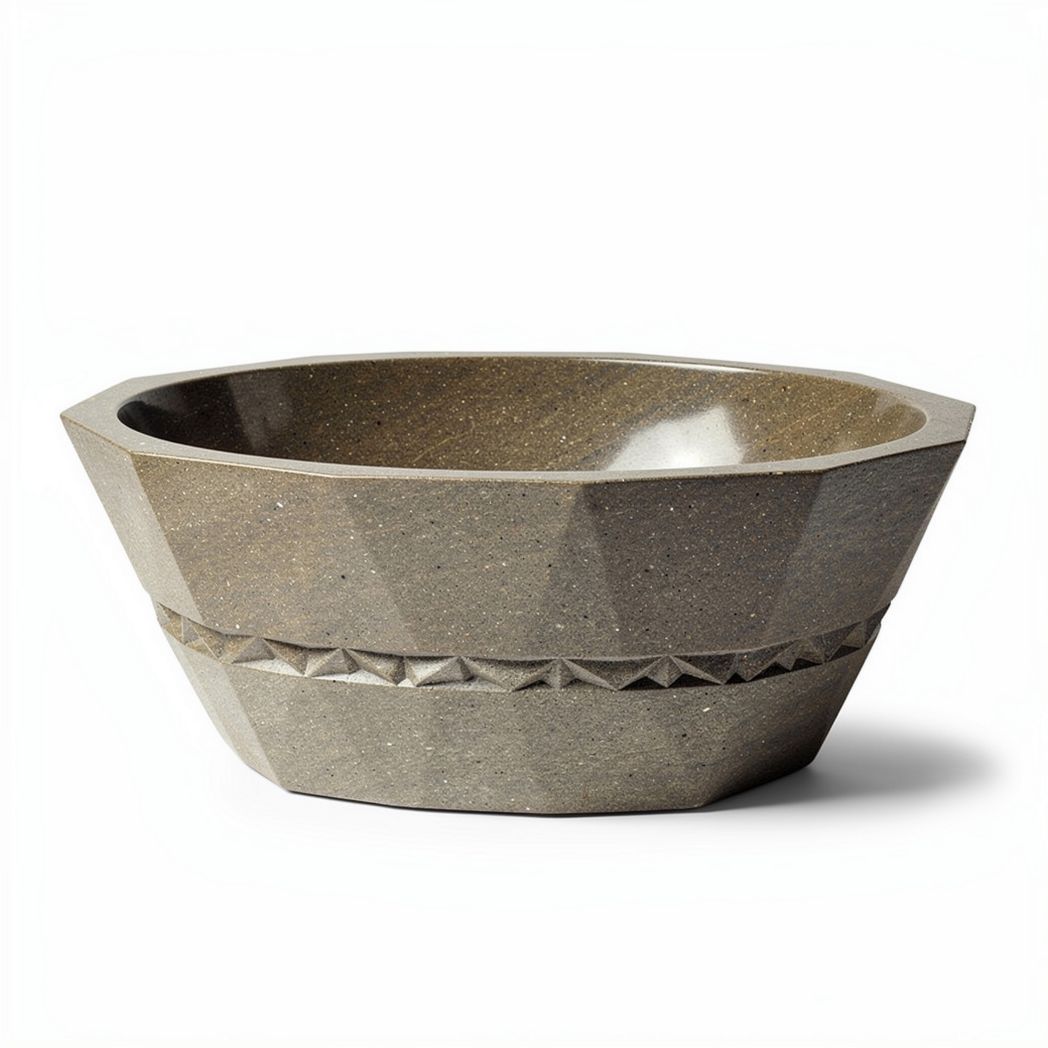 Geometric stone bowl for kitchen serving decorative use 25 x 25 x 10cm