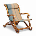 Bamboo lounge chair with adjustable backrest and striped fabric seat 80 x 60 x 100cm
