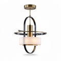 Contemporary pendant light with frosted glass shade and metal frame 30 x 30 x 50cm