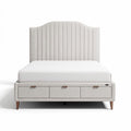 Upholstered bed frame with storage drawers and tufted headboard in beige 201 x 157 x 111cm