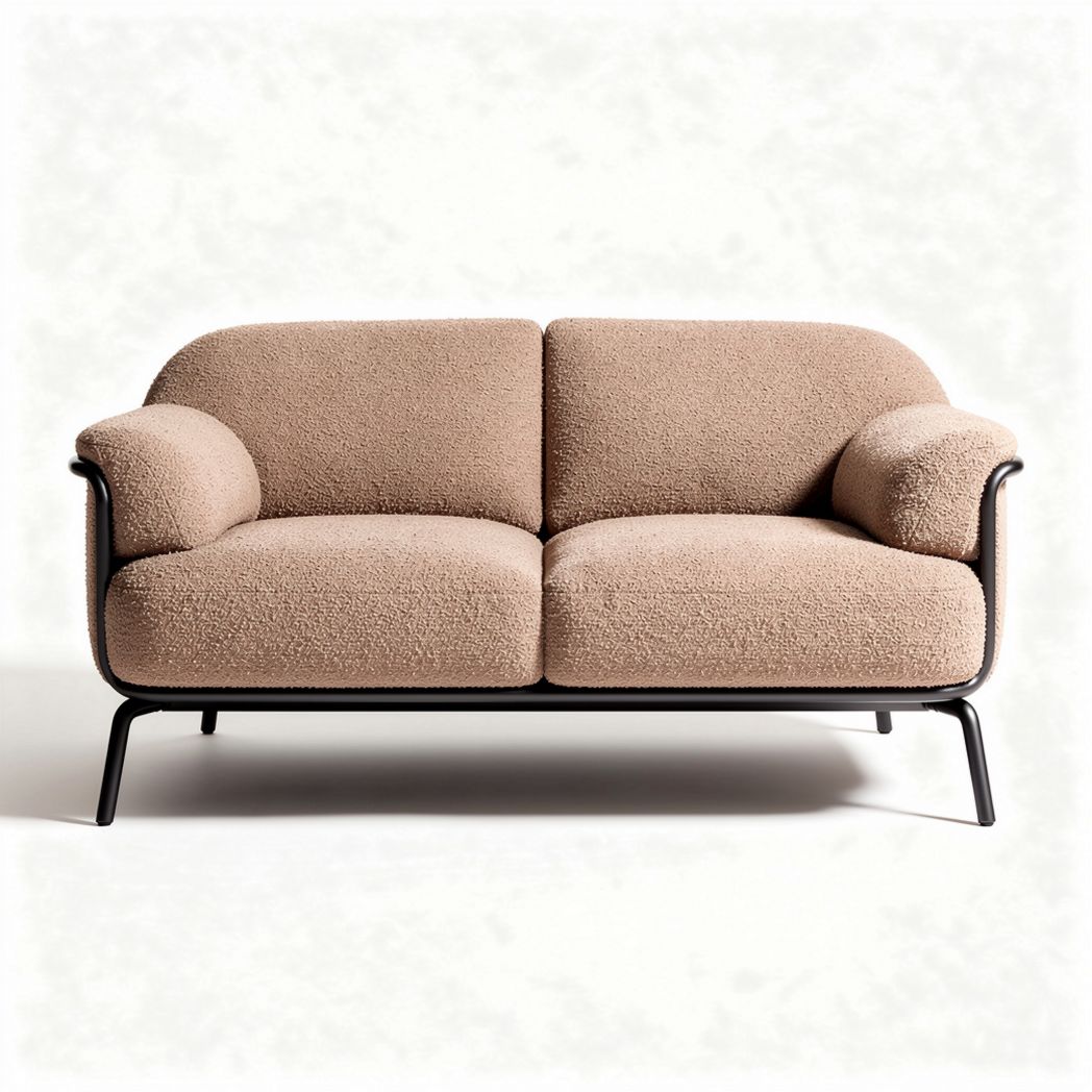 Sofa with soft boucle fabric upholstery in light beige and metal frame 180 x 90 x 70cm