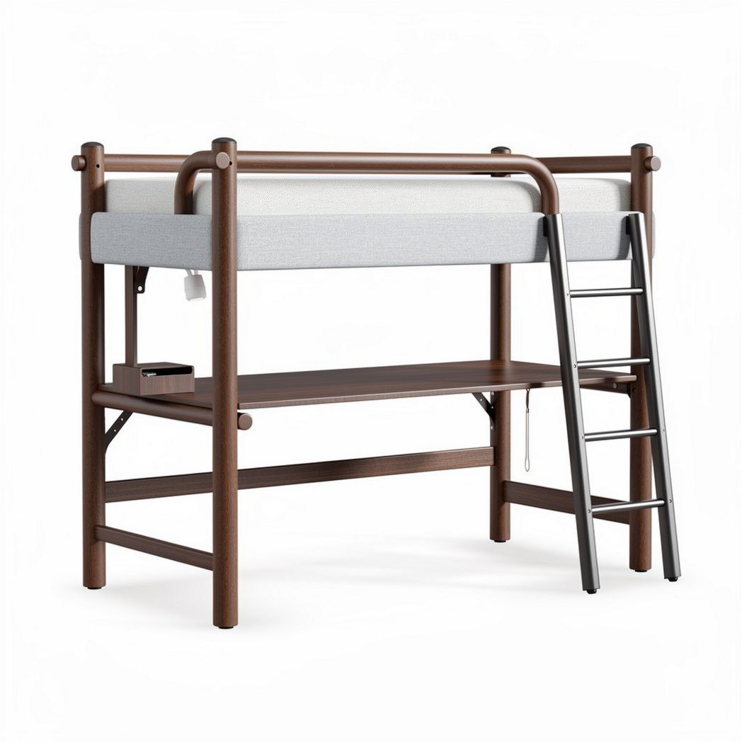 Wooden loft bed with built-in storage space and removable ladder 190 x 100 x 140cm